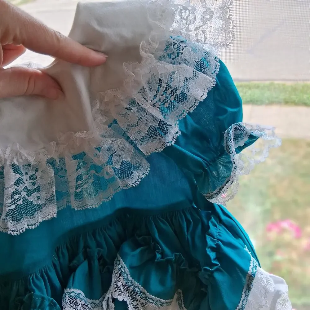 Lid'l Dolly vintage dress girls 1T 1 toddler USA teal circle full lace